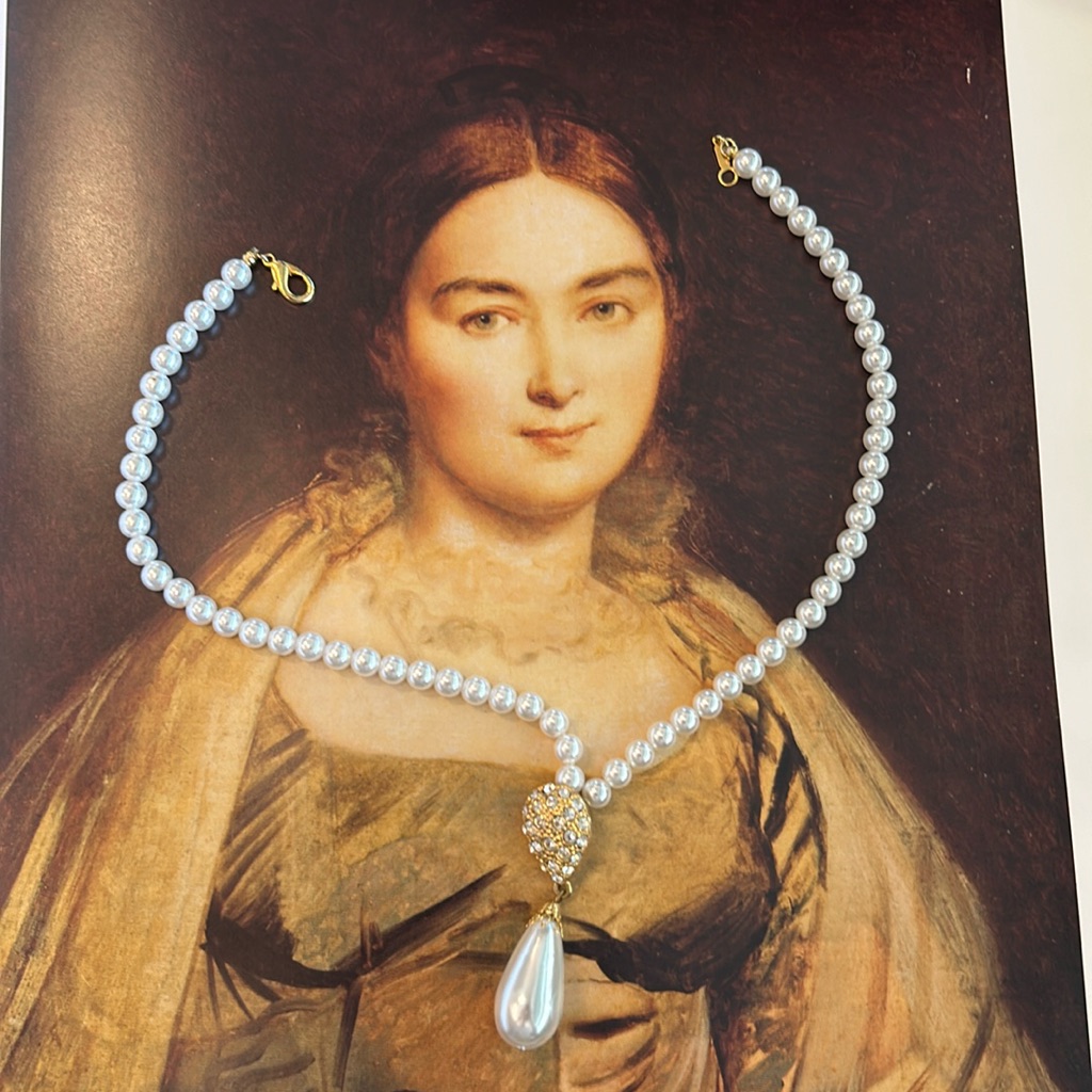 Beautiful Eisenberg Gold Tone Pear Necklace With Big Pearl Pendant